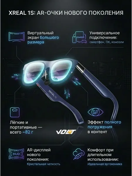 Умные AR-очки XREAL 1S (очки дополненной реальности, виртуальный экран для смартфона и ПК, гарнитура для кино и игр)