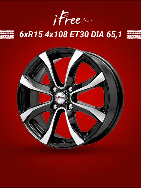 Диск автомобильный iFree Дайс 6x15 4x108 ET30 65,1 Блэк джек