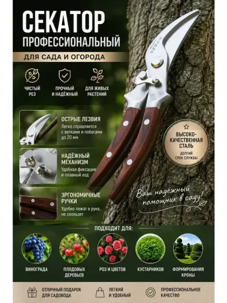 Секатор садовый профессиональный для кустов и деревьев