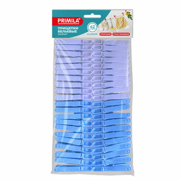 Бельевые прищепки PRIMILA "Compact", 6,8 см, пластик, ассорти, 42 шт