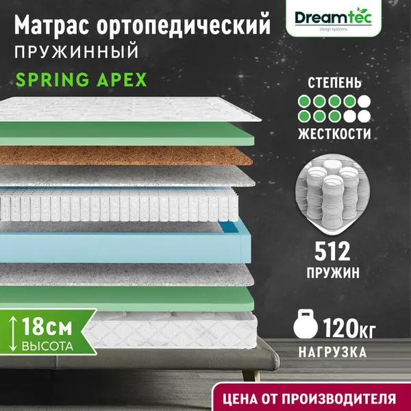 Матрас Dreamtec Spring Apex 100х190, ортопедический, независимые пружины, разная жёсткость сторон