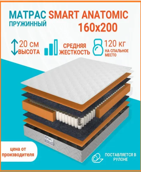 Ортопедический матрас MATRATEX SMART ANATOMIC, независимые пружины, 140см x 190см