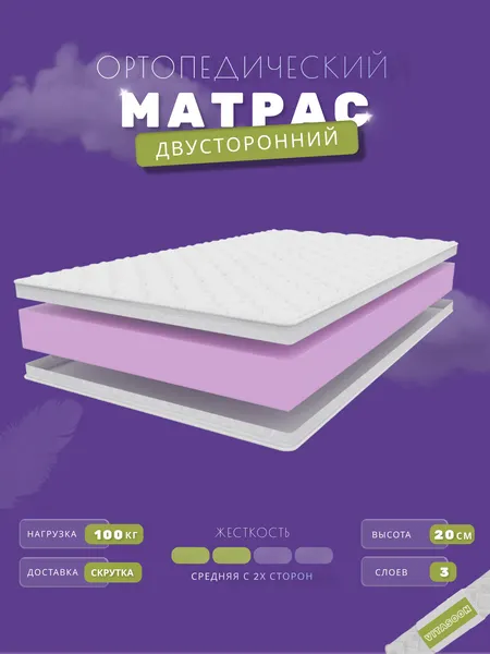 Матрас 80х170 см беспружинный VitaSoon Lux Elegant Ck ортопедический, средняя жесткость, высота 20см