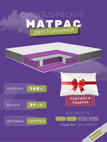 Матрас 90х190 см пружинный VitaSoon Medium К Ck ортопедический, ППУ, средняя жесткость, высота 21 см