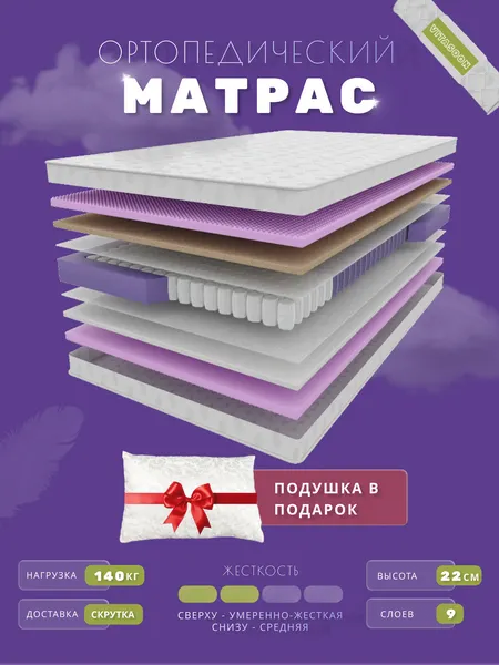 Матрас 80х190 ортопедический VitaSoon SMART light Ck пружинный высота 22 см односпальный