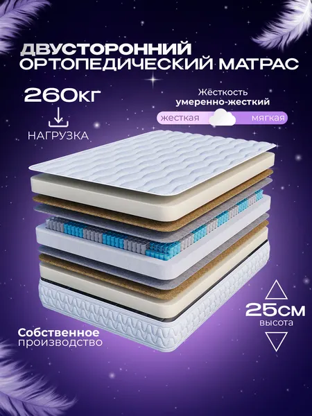 Матрас пружинный 80x190 см высота 25 см Vitaflex Ortho Sleep Sk односпальный, ортопедический с кокосом детский
