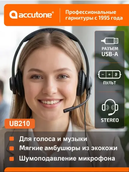 Наушники Accutone UB210 USB с микрофоном для дома и офиса