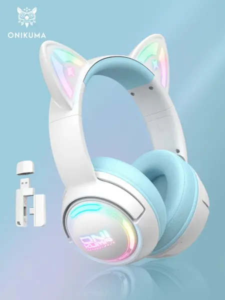 Игровые наушники беспроводные с ушками и подсветкой GT838 ONIKUMA