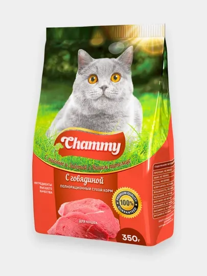 Полнорационный сухой корм Chammy для кошек с говядиной, 350 гр
