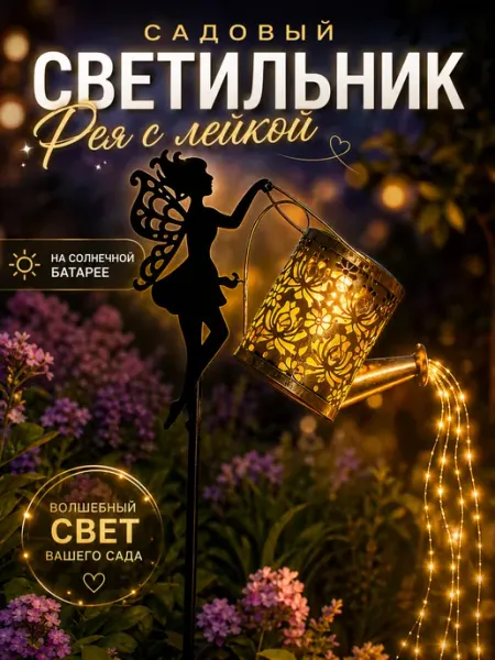 Светильник садовый уличный лейка на солнечной батарее фея гламурный садовник