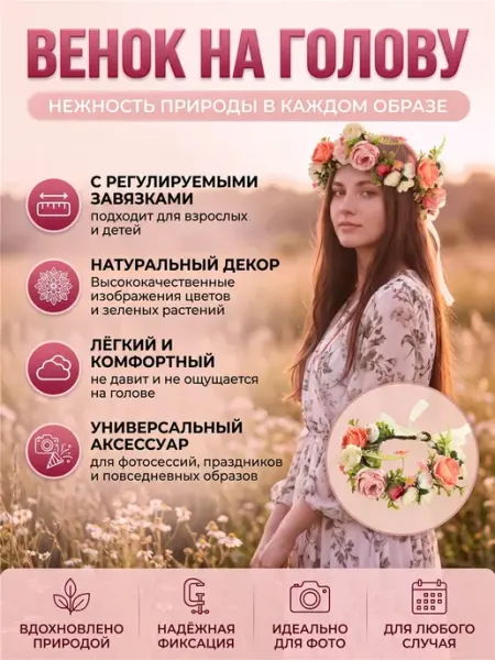 Венок на голову из цветов свадебной фотосессии новогодний