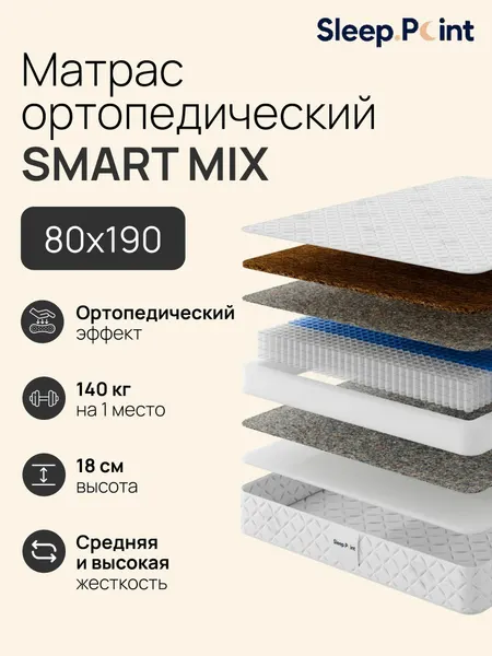 Sleep.Point Матрас SMART MIX 80х190, ортопедический, пружинный
