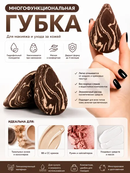 Многофункциональный спонж для макияжа Beauty Blender, каплевидный, для тонального крема и консилера