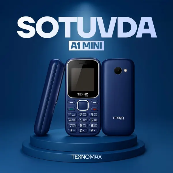 Texno Max A1 Mini — кнопочный мобильный телефон, Bluetooth, IPS экран, 500 мА·ч, синий