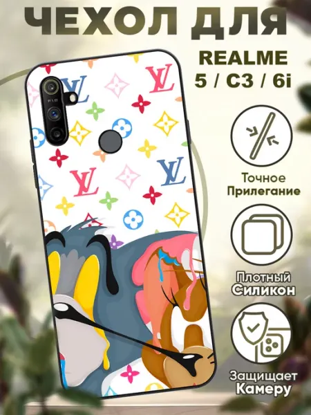 Чехол на Realme 5 C3 6i силиконовый с принтом Том и Джерри iCASE67