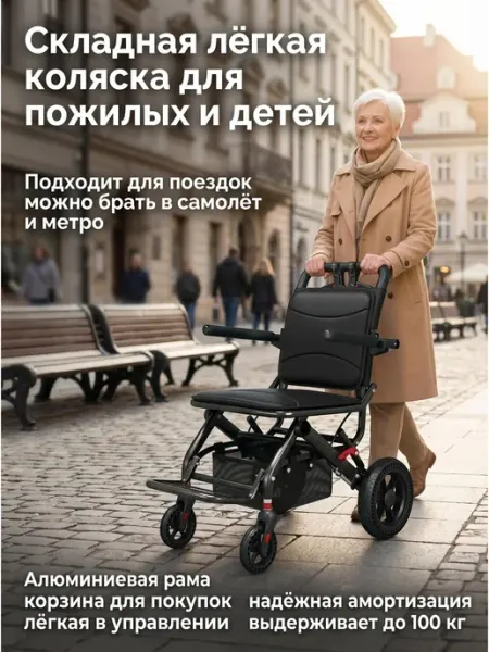 Инвалидная коляска складная легкая алюминиевая