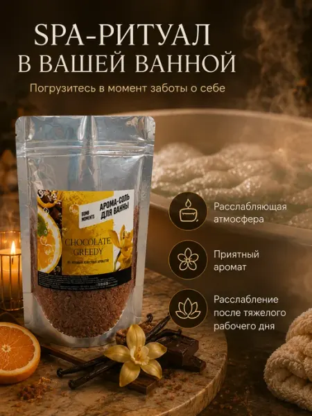 Парфюмированная арома соль для ванны Chocolate Greedy Bomb Moments