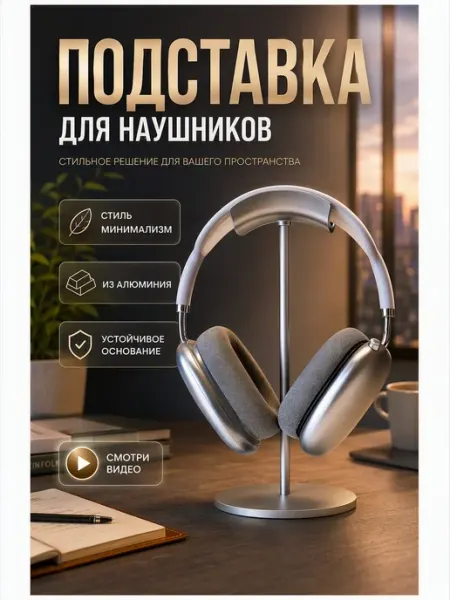 Подставка держатель для наушников настольная алюминиевая