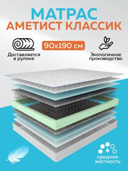 Матрас 90х190 пружинный ортопедический Аметист Классик Царские перины