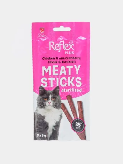 Лакомство для кошек Reflex Meaty Stick Chiken With Granberry для стерилизованных кошек, курица с креветками