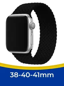 Плетеный ремешок для Apple Watch 1-9 SE, SE 2 38-40-41 mm / Эластичный тканевый монобраслет (135mm), Черный
