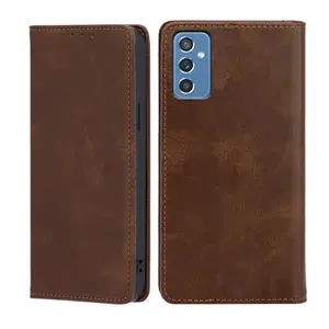 Чехол-книжка MyPads для Samsung Galaxy M52 5G (SM-M526) / Самсунг М52,Телячья кожа,закрывающаяся на магнит,коричневый