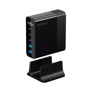 Зарядное устройство для телефона 140W, сетевое, Блок питания GaN 3xType-C + 2xUSB-A, быстрая зарядка для смартфона, ноутбука Power Delivery, Quick Charge 3.0, чёрный