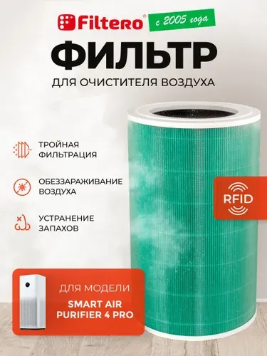 Фильтр для очистителя воздуха Xiaomi Smart Air Purifier 4 Pro, цвет зеленый, AC-M15-SC, BHR5056EU, BHR5062GL, Filtero FTV 06