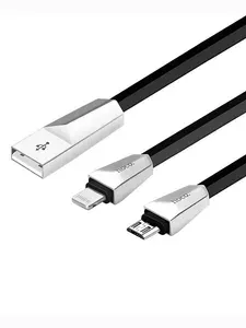 Кабель Hoco X4 2в1 USB to Lightning+microUSB плоский, 2.4А, 1 метр, черный (для старых Android смартфонов и iPhone 14, 13, 12, 11 и ранее)