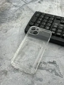 Чехол для Apple iPhone 13 (6.1") с картхолдером (прозрачный) , POKET , защита камеры , плотный силикон , карман для пластиковых карт / защита / накладка на Эппл Айфон 13
