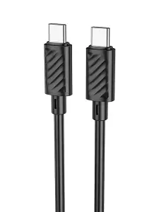 Кабель Hoco X88 Type-C to Type-C, 3А, 60W, 3А, 1 метр, черный / провод с быстрой зарядкой для Android, iPhone с USB-C (15, 16, 17, 18), ноутбуков