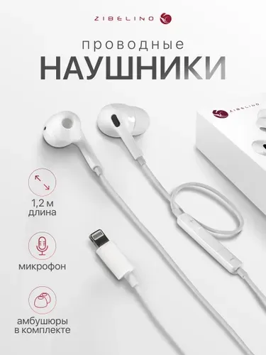 Наушники проводные для айфона вакуумные с микрофоном, Lightning, 1,2 м, белый