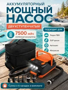 Насос аккумуляторный автомобильный 2 в 1 (лодки, сапборды)