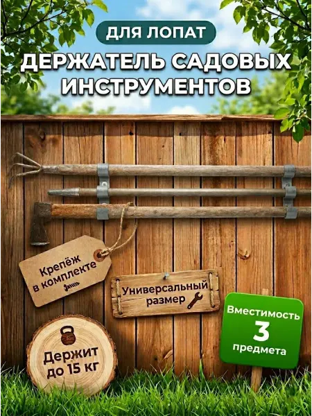 Держатель для садового инструмента, для хранения лопат серый