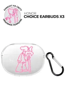 Чехол на Honor Choice Earbuds X3 с принтом "Неоновый человек" прозрачный