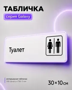 Табличка на туалет, для офиса, кафе, ресторана, 30 х 10 см, белая, серия GALAXY