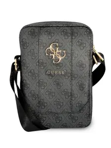 Сумка Guess 4G Bag для планшета 10" из экокожи с металлическим логотипом и широким регулируемым тканевым ремешком через плечо, темно-серая