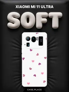 Чехол на Xiaomi Mi 11 Ultra Soft Touch с принтом "Фиолетовые и розовые сердечки 3"
