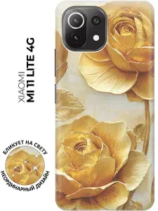 Силиконовый чехол на Xiaomi Mi 11 Lite / 11 Lite 5G с принтом "Золотые розы"