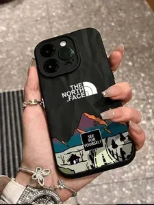 Чехол на Iphone 12 Pro / черный, The North face, цветные горы / С защитой камеры