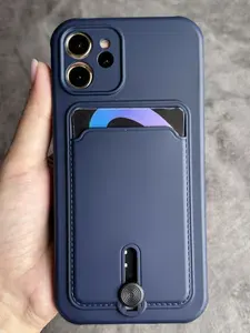 Чехол для iPhone 12 темно-синий с карманом для банковской карты.