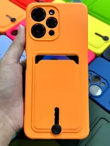 Чехол на Redmi 12 персиковый с карманом для банковской карты