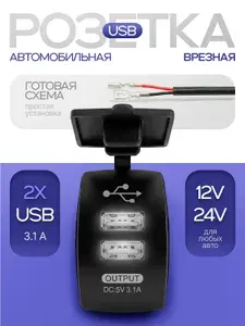 Гнездо розетка USB с белой подсветкой 12-24В TDS TS-CAU46