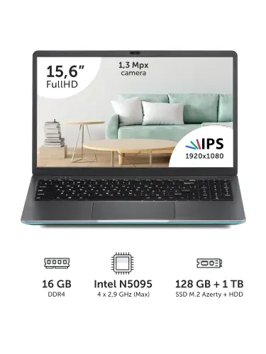 Azerty RB-1559, SSD 128, HDD 1Tb Ноутбук 15.6", Intel Celeron N5095, RAM 16 ГБ, SSD 128 ГБ, Intel UHD Graphics, Windows Pro, (120-1256), светло-серый, Русская раскладка