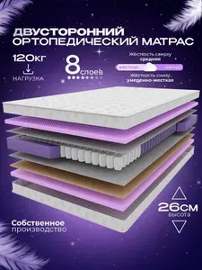 Ортопедический пружинный матрас VITAFLEX Medicine RSk 120х195 см, ППУ, с кокосом, полуторный, двусторонний, разная жесткость сторон, в рулоне