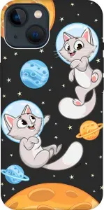 Матовый Soft Touch силиконовый чехол на Apple iPhone 13 / Эпл Айфон 13 с 3D принтом "CosmoCats" черный