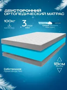Беспружинный матрас 130х200 см ортопедический VITAFLEX Anatomic Soft 17Sk, пенополиуретан, с ручками, в рулоне