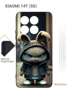 Чехол для Xiaomi 14T 5G с рисунком, с защитой камеры, с мягкой подкладкой из микрофибры, противоударный, черный с принтом ЗЛОЙ ЗАЯЦ / Сяоми 14 Т