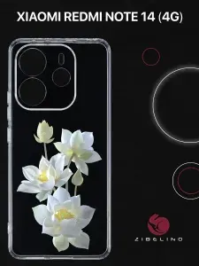 Чехол на Xiaomi Redmi Note 14 4G прозрачный с рисунком, с защитой камеры, с принтом WHITE FLOWERS / Ксиоми Редми Нот 14