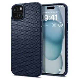 Чехол Spigen на Apple iPhone 15 (ACS06791) Liquid Air / Спиген чехол для Айфон 15 накладка, противоударный, с защитой камеры, синий